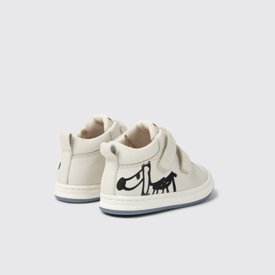 Back view of Twins White and black leather sneakers for kids