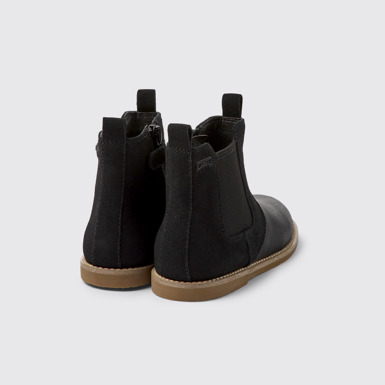 Back view of Savina Black nubuck and leather ankle boots for kids