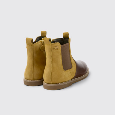 Back view of Savina Brown nubuck and leather ankle boots for kids