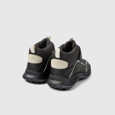 Back view of CRCLR Black textile and leather ankle boots for kids