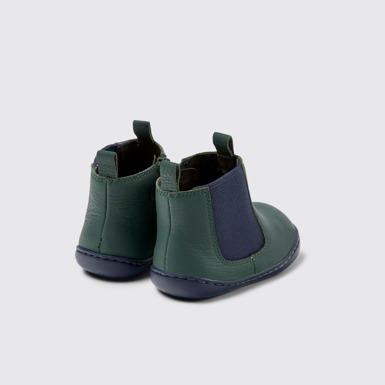 Back view of Peu Green and blue leather boots for kids