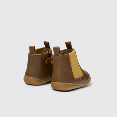 Back view of Peu Brown leather boots for kids