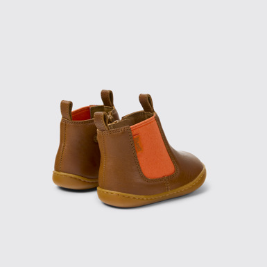 Back view of Peu Brown leather boots for kids