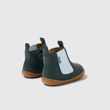 Back view of Peu Green leather boots for kids