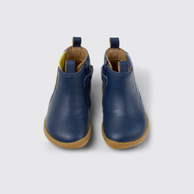 Overhead view of Twins Blue Leather Ankle Boots for Kids.