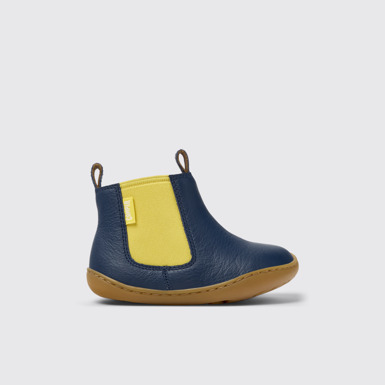 Side view of Twins Blue Leather Ankle Boots for Kids.