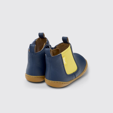 Back view of Twins Blue Leather Ankle Boots for Kids.