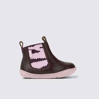 Side view of Twins Burgundy Leather Ankle Boots for Kids.