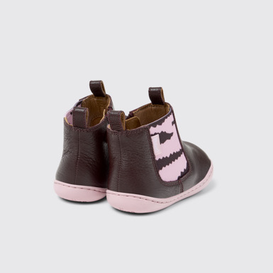 Back view of Twins Burgundy Leather Ankle Boots for Kids.