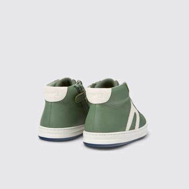 Back view of Runner Green and white leather ankle boots for kids
