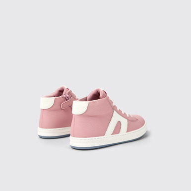 Back view of Runner Pink and white recycled leather sneakers for kids