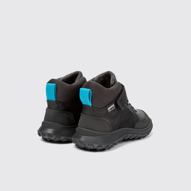 Back view of CRCLR Black leather and textile ankle boots for kids