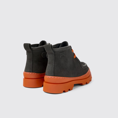 Back view of Brutus Grey leather and nubuck ankle boots for kids
