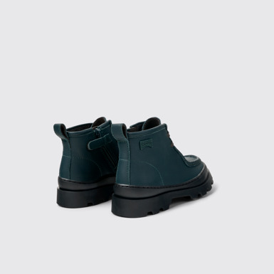 Back view of Brutus Green leather ankle boots for kids