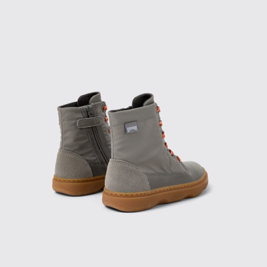 Back view of Kiddo Gray leather and textile ankle boots for kids