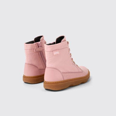Back view of Kiddo Pink leather and textile ankle boots for kids
