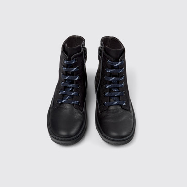 Overhead view of Kiddo Black Textile and Leather Ankle Boots for Kids.