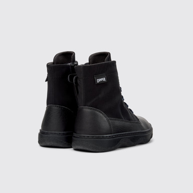 Back view of Kiddo Black Textile and Leather Ankle Boots for Kids.