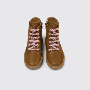 Overhead view of Kiddo Brown Textile and Leather Ankle Boots for Kids.