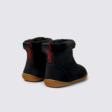 Back view of Peu Black nubuck boots for kids