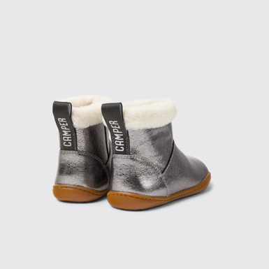 Back view of Peu Silver Leather Ankle Boots for Kids.