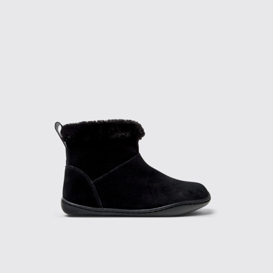 Side view of Peu Black Nubuck Ankle Boots for Kids.