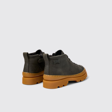 Back view of Brutus Grey nubuck ankle boots for kids