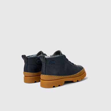 Back view of Brutus Blue leather ankle boots for kids