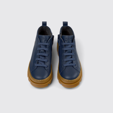 Overhead view of Brutus Blue Leather Ankle Boots for Kids.