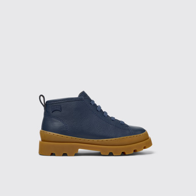 Side view of Brutus Blue Leather Ankle Boots for Kids.