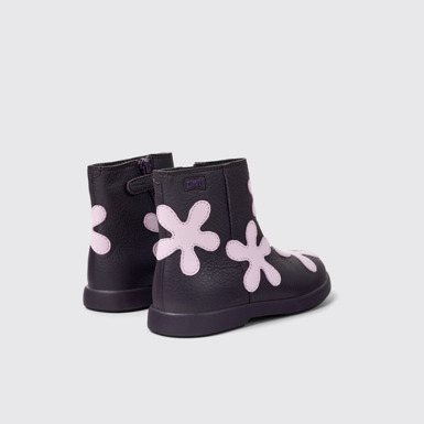Back view of Twins Purple leather boots for kids