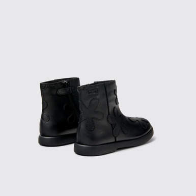Back view of Twins Black leather boots for kids