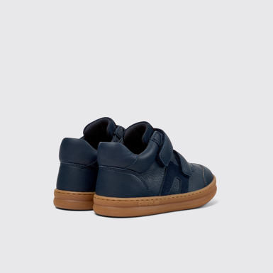 Back view of Runner Blue Leather Sneaker Booties for Kids.
