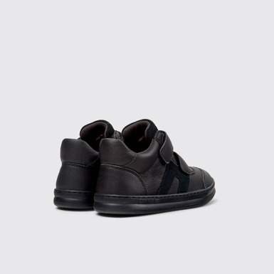 Back view of Runner Black Leather/Nubuck Sneaker Booties for Kids.