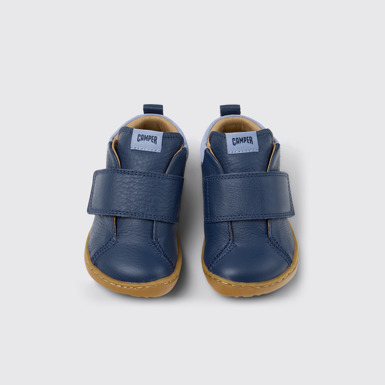Peu Botines azules de piel y nobuk para niños.