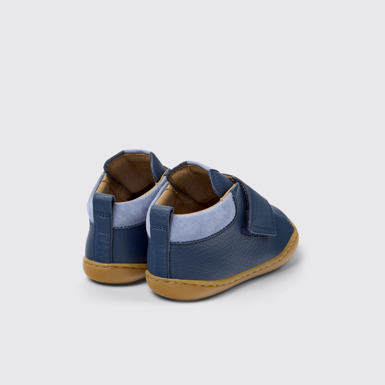 Back view of Peu Blue Leather and Nubuck Ankle Boots for Kids.