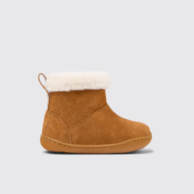 Peu Bottines en nubuck marron pour enfant.