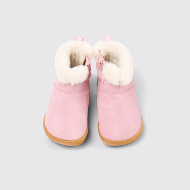 Overhead view of Peu Pink Nubuck Ankle Boots for Kids.