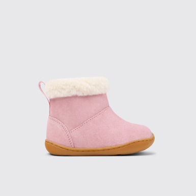 Side view of Peu Pink Nubuck Ankle Boots for Kids.