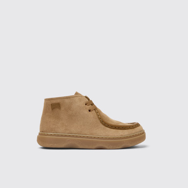 Side view of Kiddo Brown Nubuck and Leather Ankle Boots for Kids.