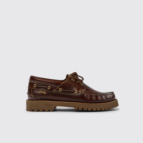 Image of Side view of Nautico Brown Leather Moccasin Shoes for Men.