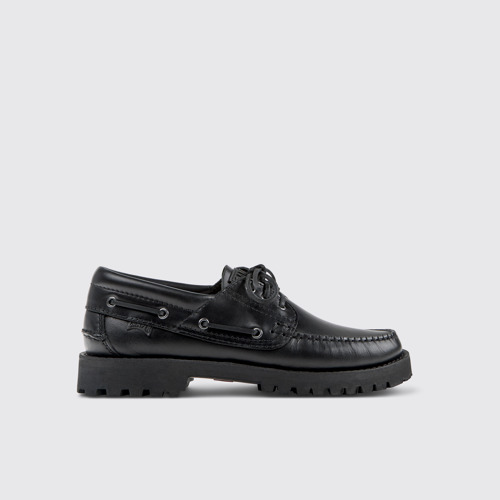 Image of Side view of Nautico Black boat shoe for men