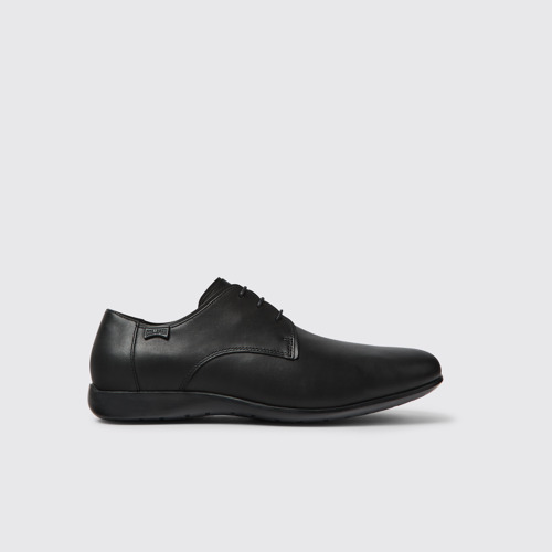Image of Side view of Mauro Black leather shoes for men