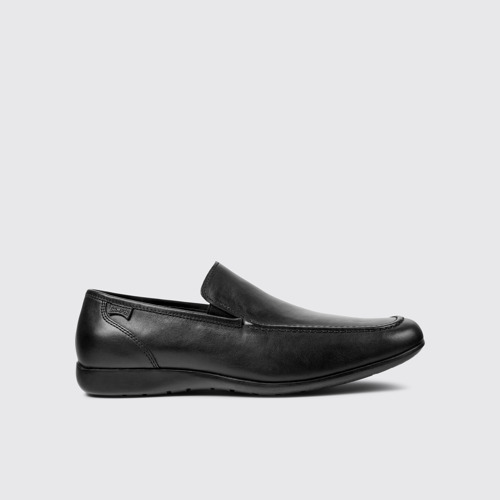 Image of Side view of Mauro Black Leather Moccasins for Men.