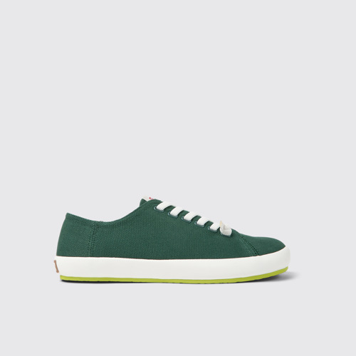 Side view of Peu Rambla Green textile sneakers for men