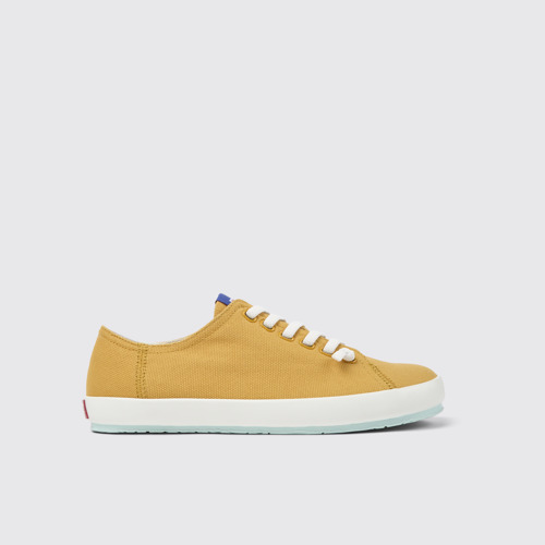 Image of Side view of Peu Rambla Orange Textile Sneaker for Men