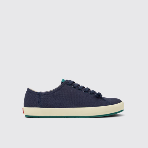 Image of Side view of Peu Rambla Blue Recycled Cotton Sneakers for Men.
