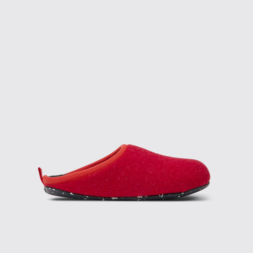 Image of Side view of Wabi Red wool slippers for women