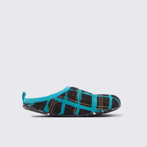 Image of Side view of Wabi Blue multicolored recycled wool slippers for women