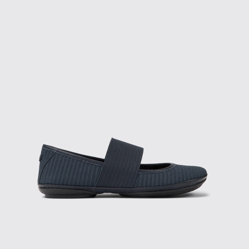 Image of Side view of Right Blue recycled leather ballerina flats for women